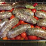 Jamie Oliver's (sweet cherry) tomato and sausage bake - modified